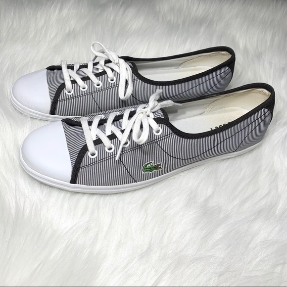 SOLD-Lacoste Pinstripe Canvas Lace Up Sneakers - Picture 4 of 8